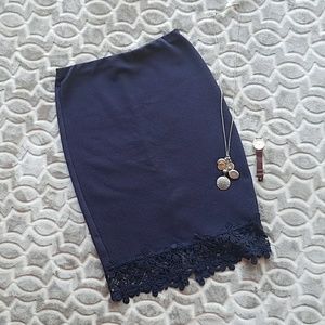 Blue Pencil Skirt w/Floral Lace